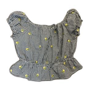 Forever 21 Yellow Flower Embroidered Gingham Off Shoulder Cotton Top Plus SZE 1X